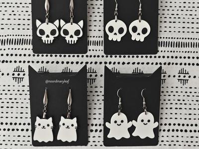 Halloween earrings - ghosts, cats and skulls