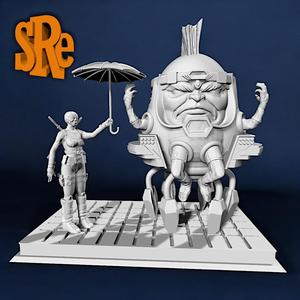 MODOK and Gwenpool under the rain Diorama
