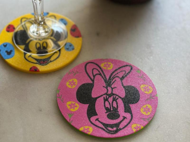 Spring Minnie Mouse Coaster with Easter Eggs