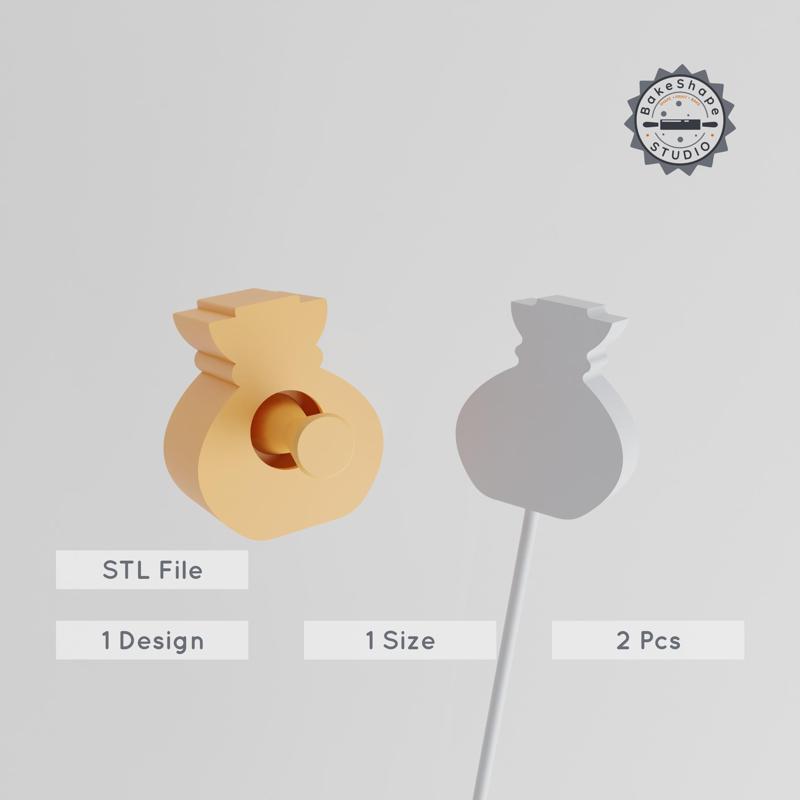 Money Bag Cake Pop Mold, Wealth Bag Design, Coin Pouch STL for 3D Printing PRODUCT_1195
