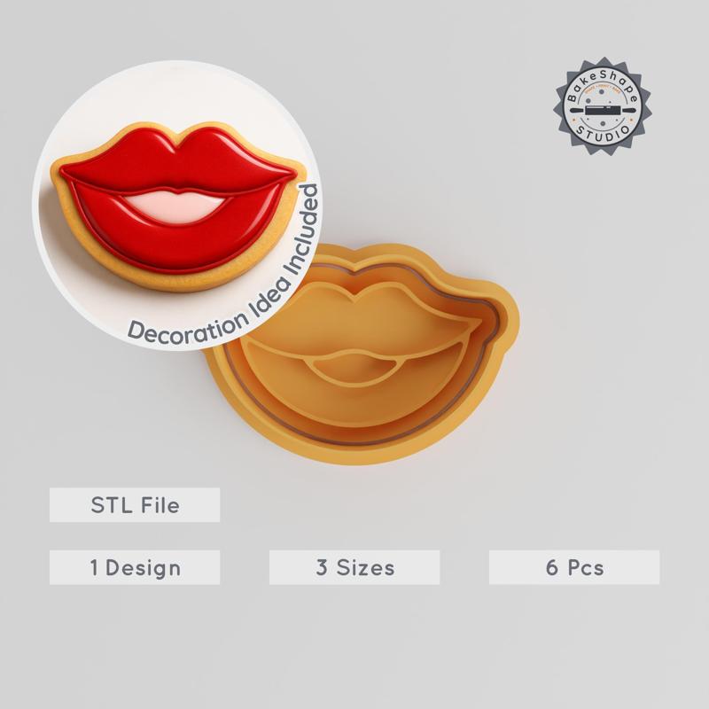 Lips Shape Cutter & Stamp, Cookie & Fondant, Kiss Mark, Smiling Lips, Sizes S/M/L, 6-Piece Set PRODUCT_223