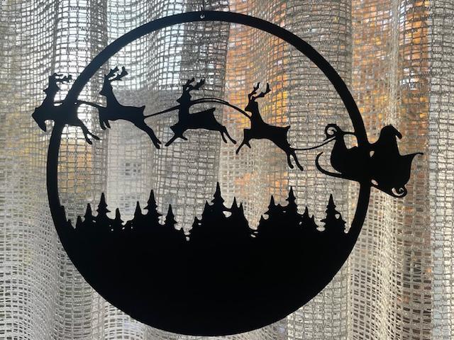 Merry Christmas Window Picture Reindeer sleigh V9