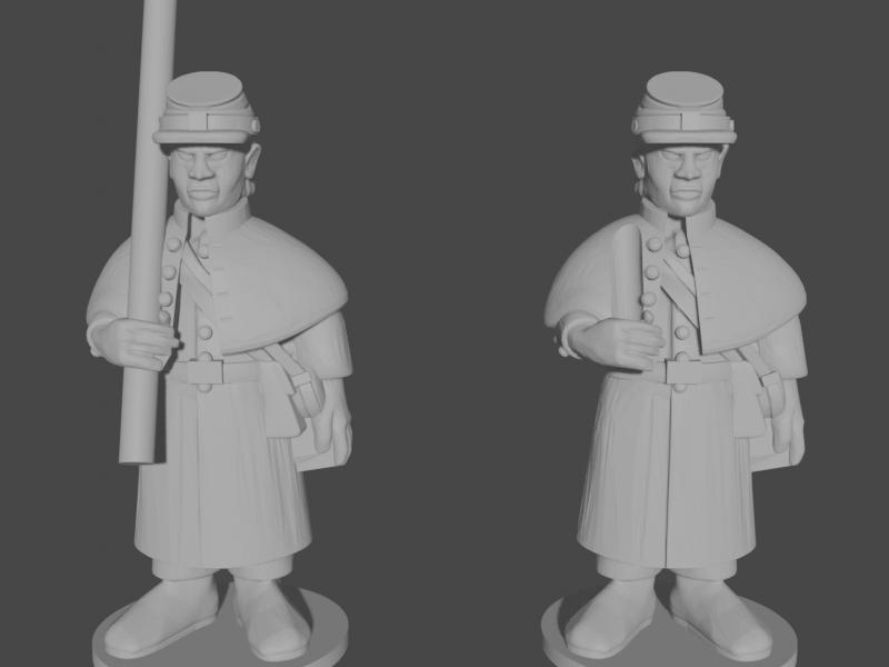 10-15mm American Civil War Standard Bearers in Greatcoats Standing Pose 1 UA-66