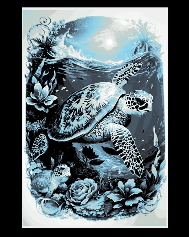 Wall art - Acrylic Painting of a turtle enjoying life in the ocean set into hueforge art 