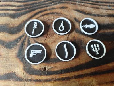 clue / cluedo weapon tokens