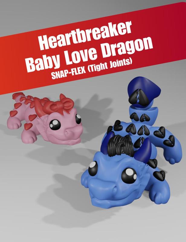 Heartbreaker, Baby Love Dragon - Articulated Dragon Snap-Flex Fidget (Tight Joints)
