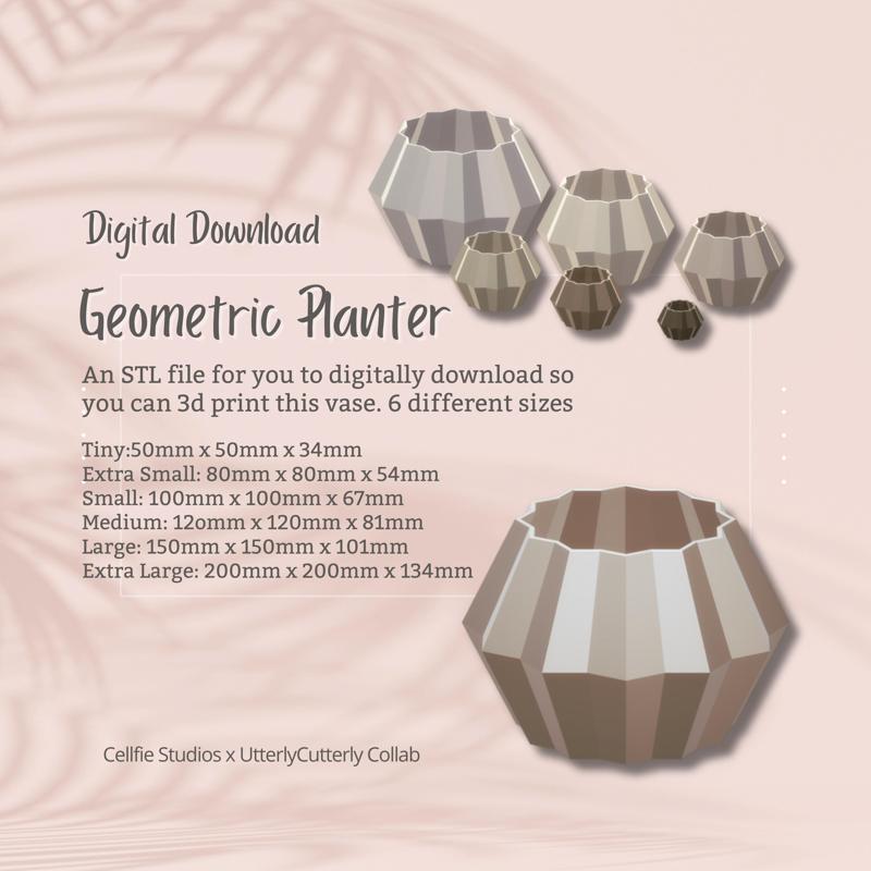 Geometric Planter Pot 1 STL File - Digital Download -6 Sizes- Homeware, Minimalist Modern Design