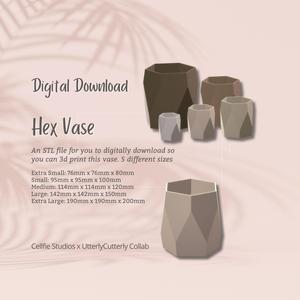 Hex Vase Planter Pot 1 STL File - Digital Download -5 Sizes- Homeware, Minimalist Modern Design