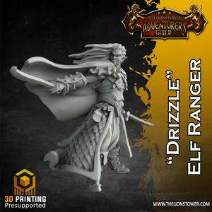 Drizzle - Elf Ranger  (32MM SCALE, PRE-SUPPORTED MINIATURE)