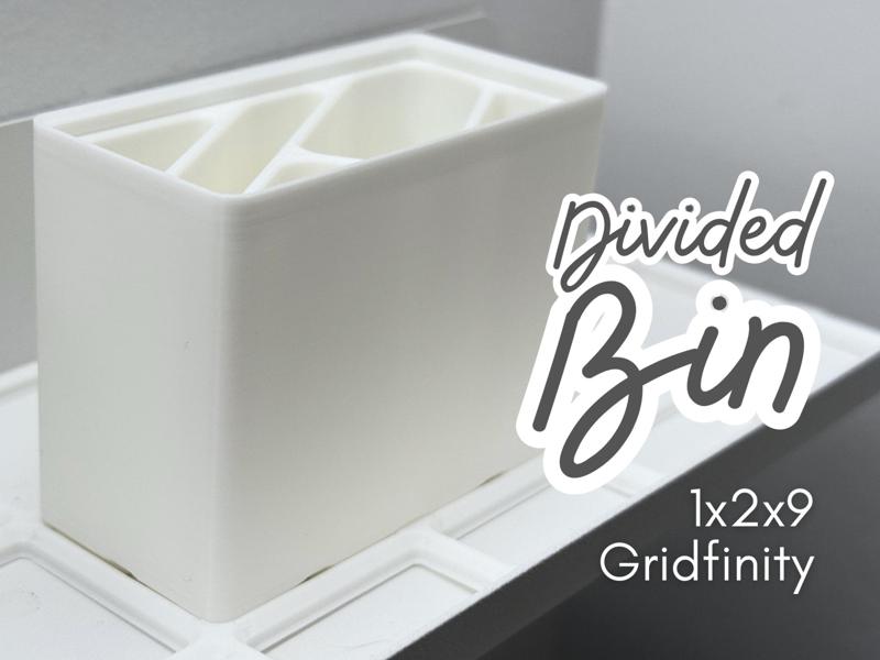 Gridfinity divided bin with diagonal slots 1x2x9