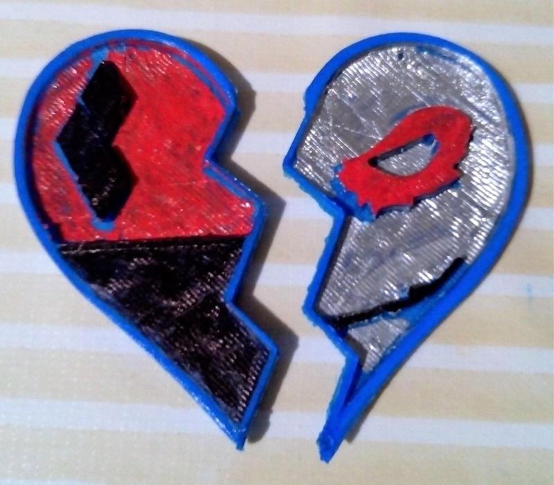 Harley and Joker heart for keychain or pendant two parts v2
