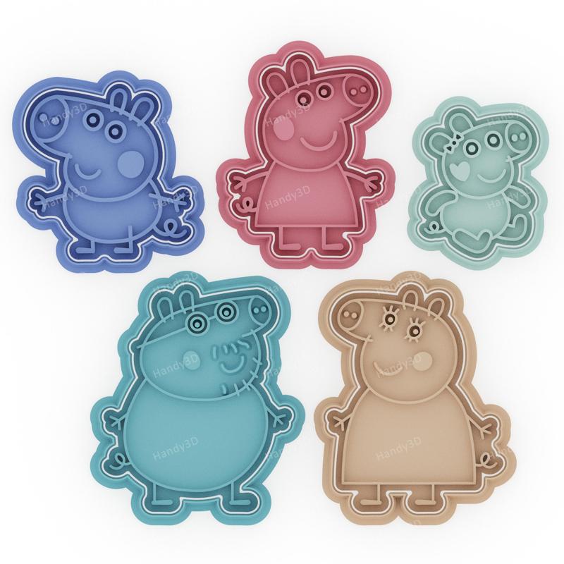 Peppa Pig Family Cookie Cutter & Stamp Set - 5 Designs