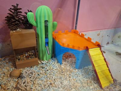 Set of Cute Hamster House, Food Dispenser, and Bottle holder