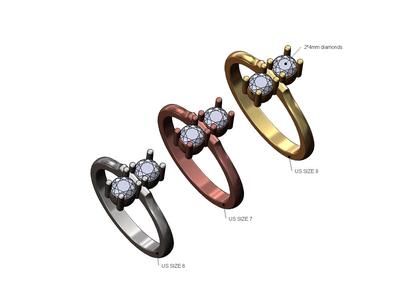 Pinched bar double 4mm diamond ring 3D print model
