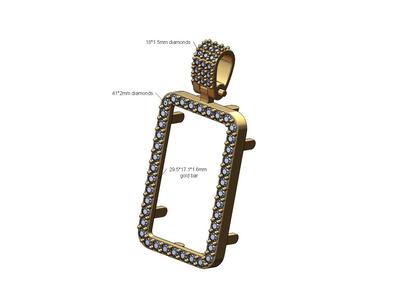 Diamond half OZ gold bar frame with bail 3D print model