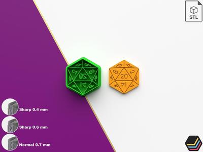 Polymer Clay Cutter D20 Dice *5 Size *3 Cut Version | Mistic Cutter | STL file for 3D printing