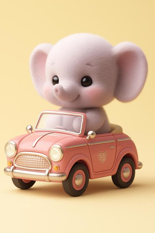 Kawaii Elephant in Vintage Car