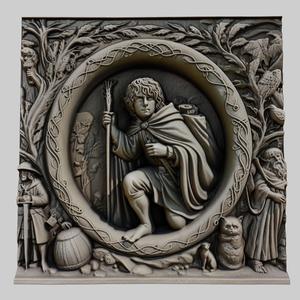 Lord of Rings Pippin Took 3d printer relief medallion stone tablet obj stl