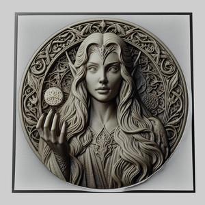 Lord of Rings Galadriel 3d printer relief medallion stone tablet obj stl