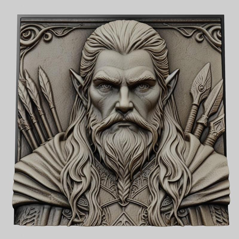Lord of Rings Legolas 3d printer relief medallion stone tablet obj stl