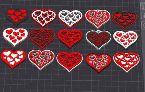 15 love hearts , valentines keychains / necklace charm