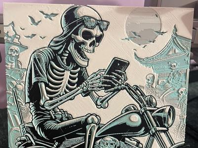 A Skeleton with Mobile on Motorcycle - A1 mini