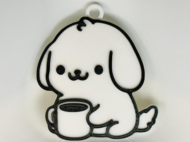 Dog Drinking Coffee Keychain