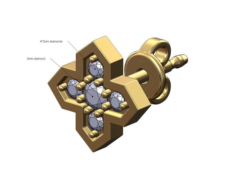 Diamond Moroccan Maltese star stud earring 3D print model