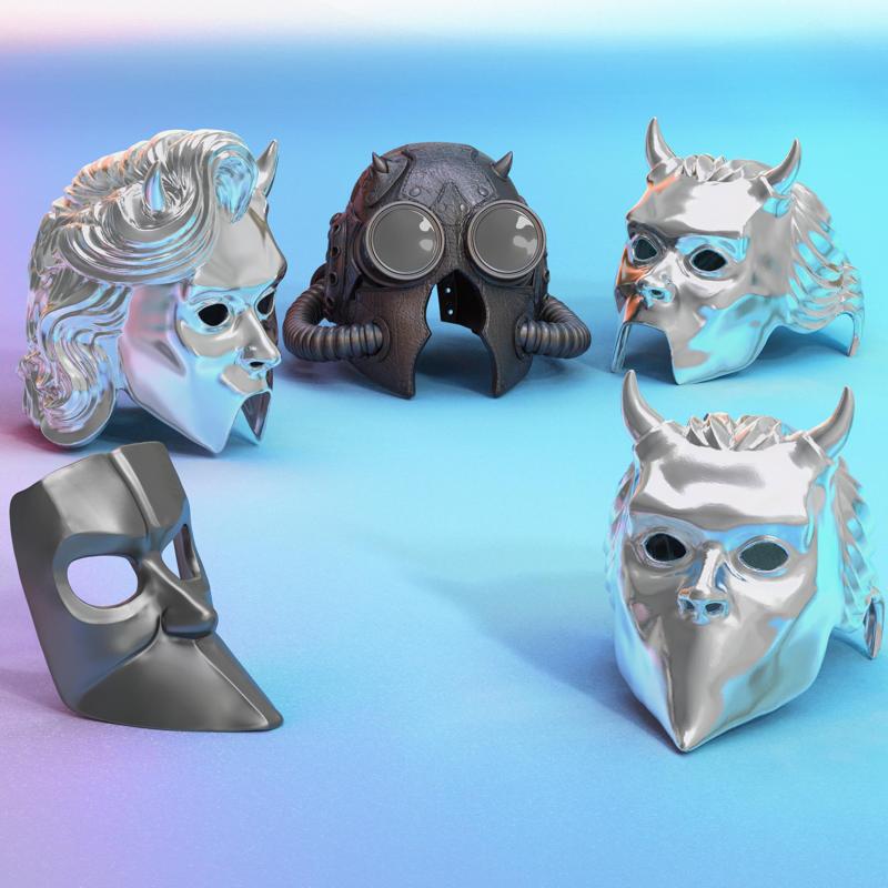 Collection of masks from the band GHOST BC
