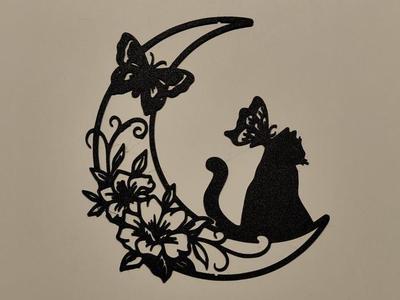 cat, flowers and butterfly wall art