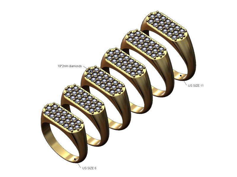 Diamond slot shaped signet ring US sizes 6to11 3D print model