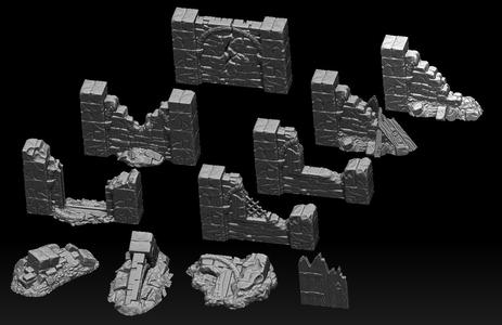 Rubble stone wall set - Support less