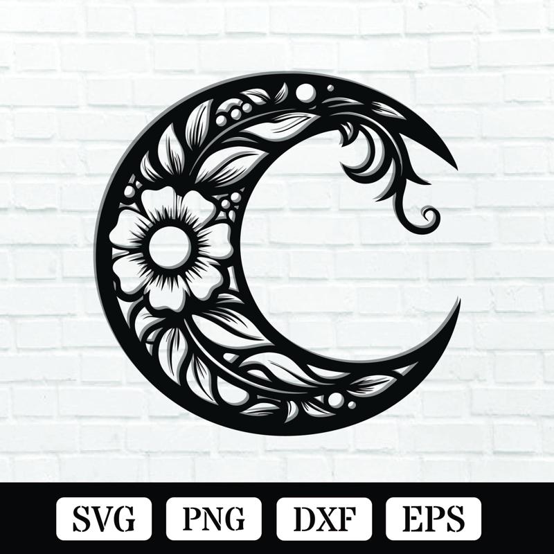 Floral Moon Metal Wall Art Laser Cut Files