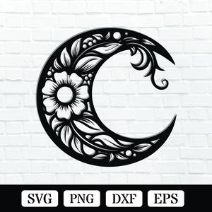 Floral Moon Metal Wall Art Laser Cut Files