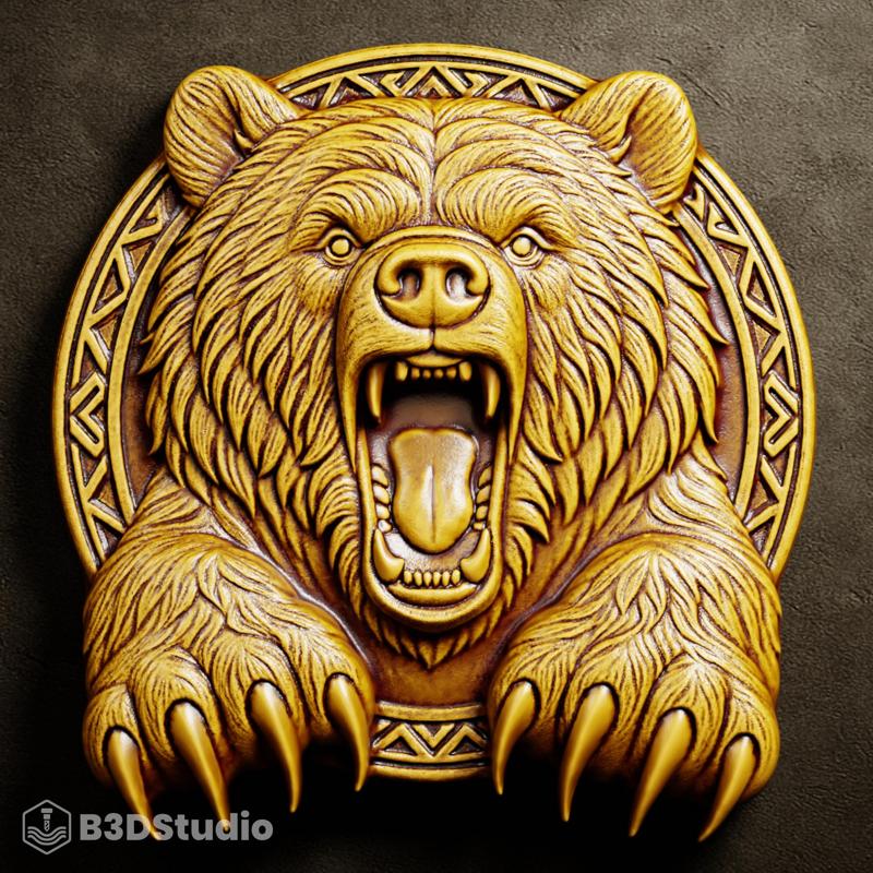 High Detail Bear Relief for CNC, Laser and 3D Print - STL File + 4K Grayscale TIF