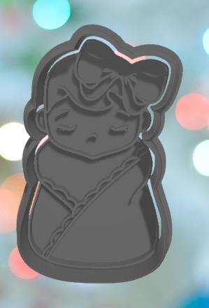 Baby Shower Baby Girl With Bow Swaddle Cookie Cutter