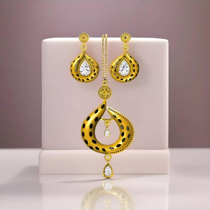 Modern Gold Pendant and Earrings Set Combo