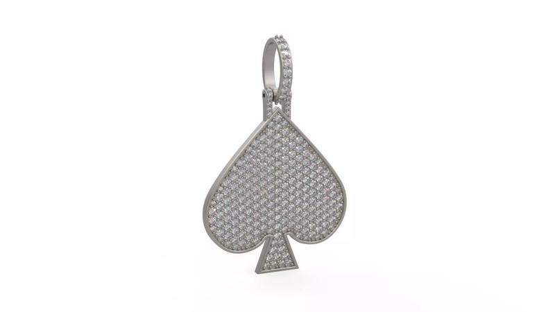 Model 1130 Playing Cards Spades Iced Out Pendant Large 40mm