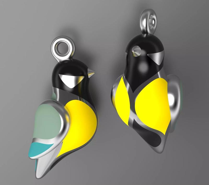 Little birds Titmouse enamel pendant