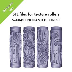 STL Texture Mini Rollers for clay, Enchanted Forest, mushrooms, trees, roots, fairy tale, set of files for 3D printing, Set #45