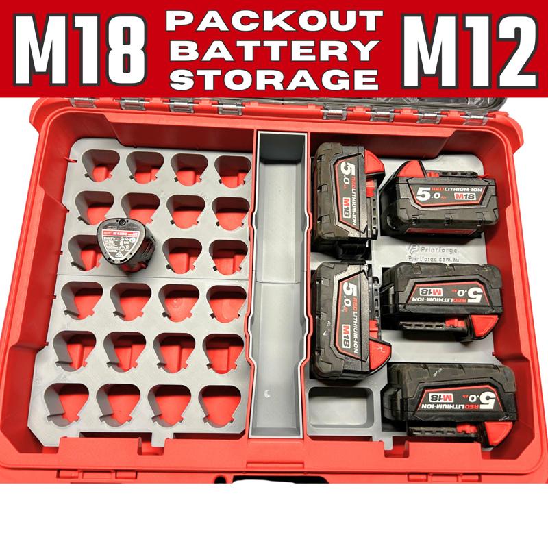 Milwaukee M18 & M12 Battery Holder for Milwaukee Packout – Stores 25x Batteries | Battery Storage