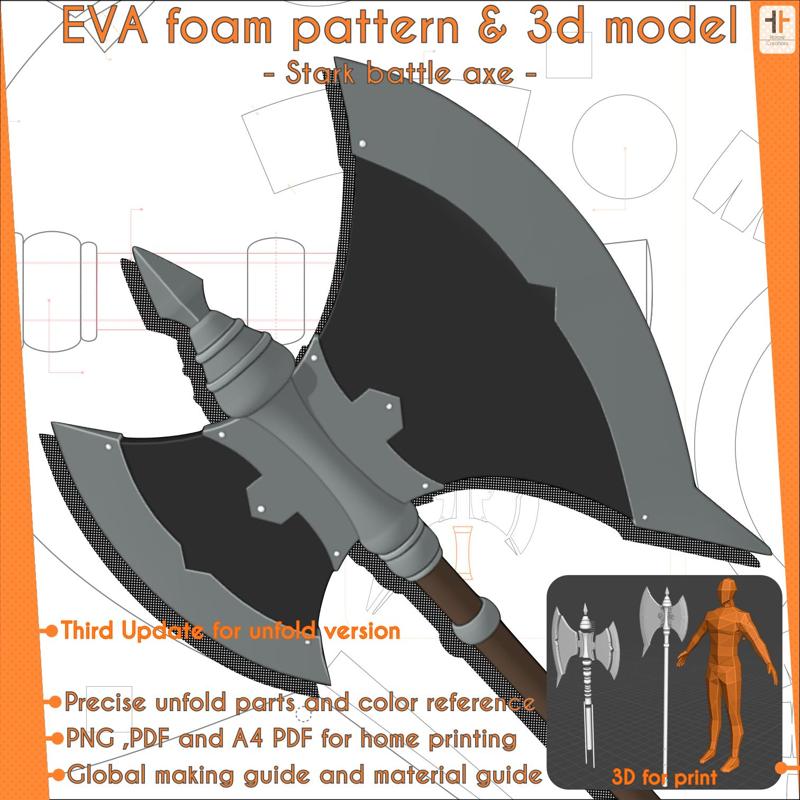 Stark warrior battle axe - Sousou no frieren (Frieren: Beyond Journey's End) | Cosplay pattern & template + STL Files 3D Print