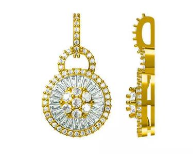 JCD format Classic round brilliant shape pendant baguette cut