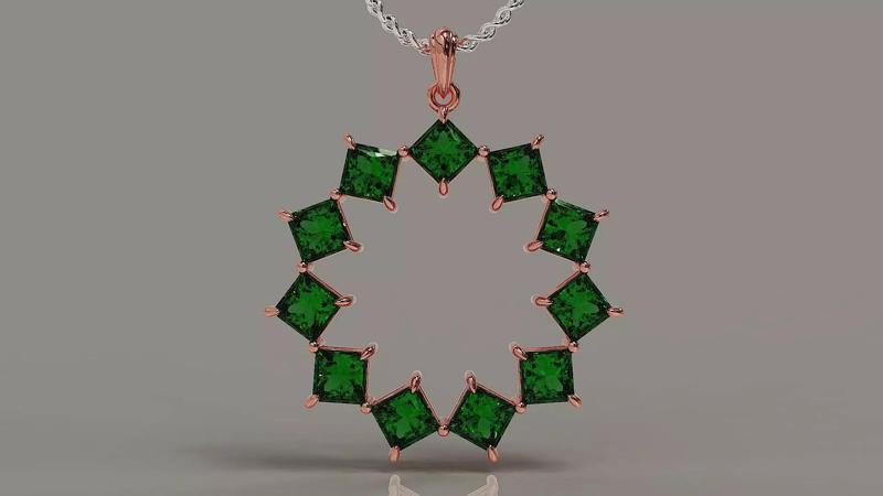 Prong set princess shape diamond circular pendant