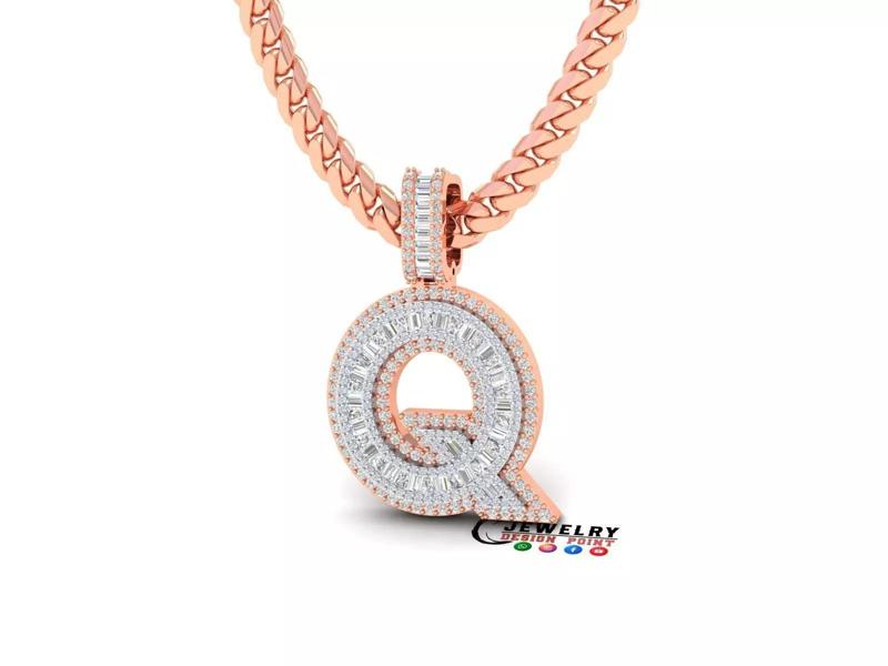 Custom Initial Q Letter Diamond  A to Z Alphabet Bug Necklace