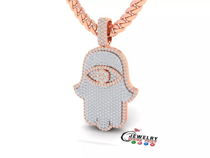 Custom Hamsa Hand Diamond Pendant - Hamsa Hand Necklace