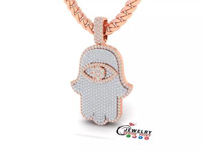 Custom Hamsa Hand Diamond Pendant - Hamsa Hand Necklace