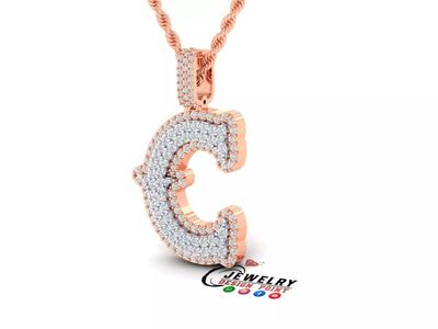 Custom Initial C Letter Diamond  A to Z Alphabet  Necklace