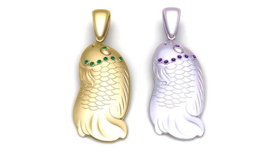 3d printable model   Golden Koi Pendant