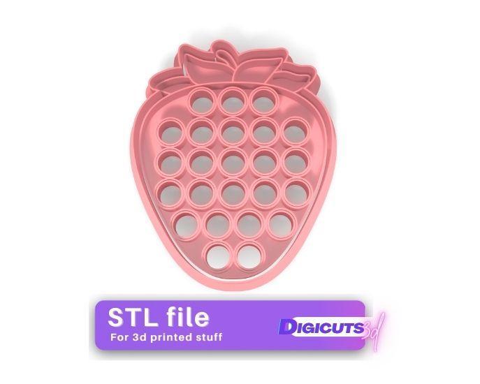 Popit Strawberry cookie cutter stl file